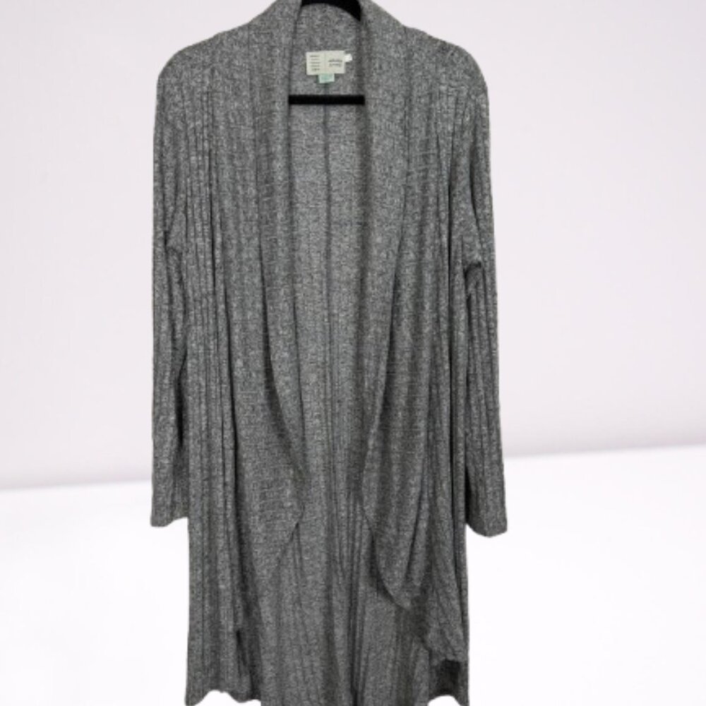 Anthropologie Saturday Sunday Soft Ribbed Waterfall Long Cardigan Size L Gray